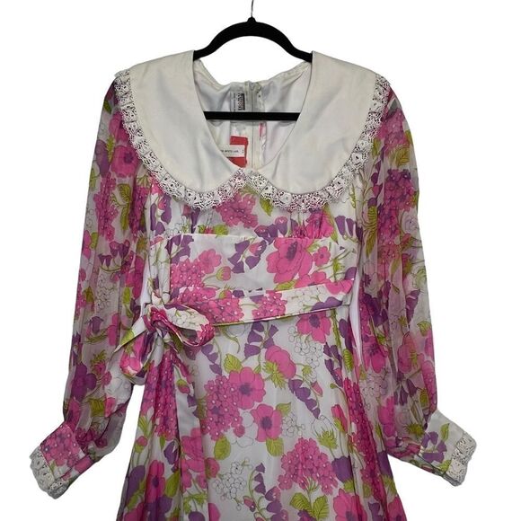 Vintage 1970s  trad Long Sleeve Floral Empire Waist Dress Chiffon Modest small - Picture 10 of 15